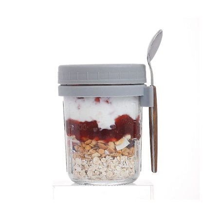 4-pack glasburkar för overnight oats med lock och skedar, återanvändbara glasbehållare för overnight oats med mått (som visas)