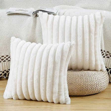Set med 2 kuddar och kuddfodral för soffa sovrum vit creme 45 x 45 cm