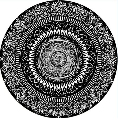 Rund Matta 100cm Svart Mandala Mjuk Badrumsmatta Halkfri Tvättbar Accent Släng Fluffig Golvmatta för Entré Vardagsrum Sovrum Barnkammare
