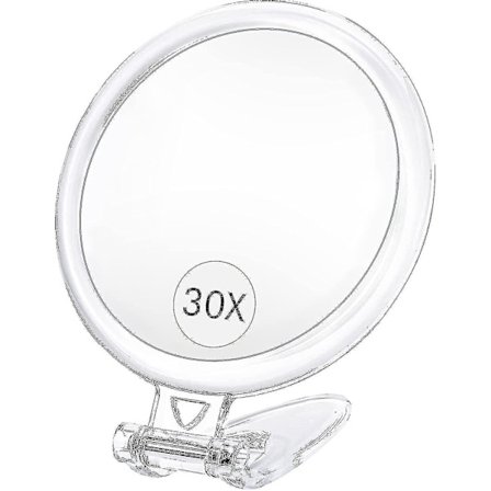 Förstorande spegel, 30x handhållen spegel med handtag, resespegel med dubbelsidig 1x/30x förstoring, 5 tum handhållen förstoringsspegel, hopfällbar