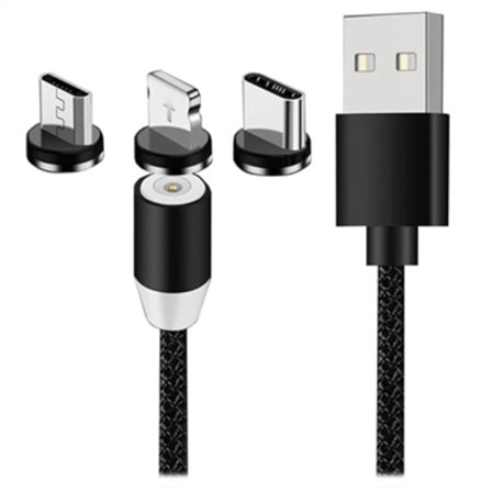 3-i-1 LED Magnetisk Kabel - Lightning, USB-C, MicroUSB - 1m...