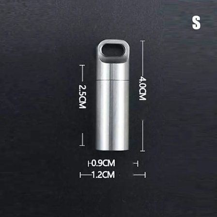 Mini Overlevelsespilleæske i Rustfrit Stål, Beholder, Kapsel, Pilleflaske, Tank, Vandtæt Kapsel, Forseglingsflaske til Rejser