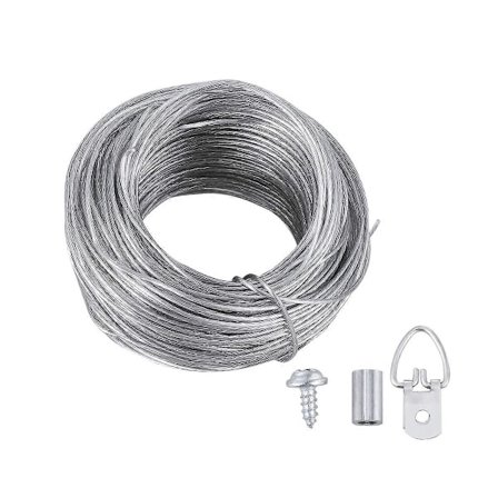 30,5M Gummibelagt Wire og 20 sæt Fotoramme Ophængningskroge Sæt Billedophæng Billedophængningswire Sæt