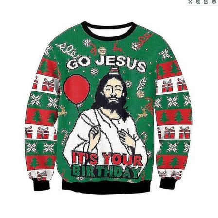 Jesus Sweater Grön 3d Print Julfest Skjorta Vuxna män och kvinnor L
