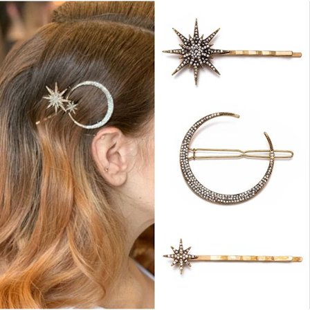 4pairs New Ancient silver color Star Rhinestone Hairpin Vintage Women Hair Clip Moon Star Hair Pins Accessories Wedding Hair Jewelry