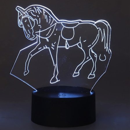 Hest nattlys, 3D illusjonslampe, LED lys optisk illusjonslampe med 7 farger som skifter berøringsbryter (USB/batteridrevet)