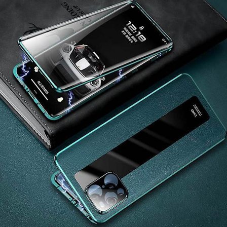 Magnetiskt Skal Kompatibelt Med Iphone 12/12 Pro/12 Pro Max, Enkelt Läder Dubbelsidigt Skydd