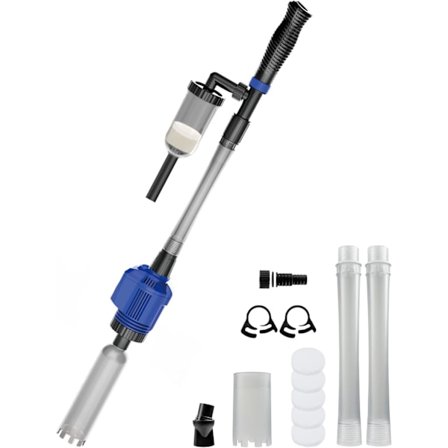 Automatisk Akvarium Dammsugare 3 i 1, Grusborttagare med Filter Svamp, Elektrisk Grusborttagare Lämplig för Medelstora och Stora Akvarier