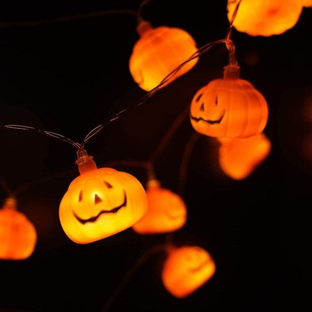 Gresskarlyskjeder for Halloween-dekorasjoner, 9,8 fot 20 LED batteridrevet, LED Halloween-lys for hage, fest, veranda, tre, innendørs og utendørs 