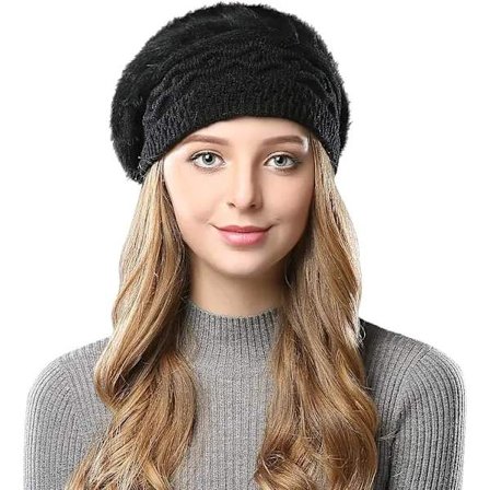 Dame Lue Dobbelt Lag Fleeceforet Vinter Ribbestrikket Lue Basker Hatt Fransk Basker Vintage Strikket Flettet Heklet Chic Lett Vintage