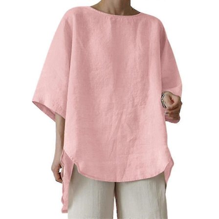 T-skjorte for kvinner med rund hals, sommer, hverdagstopper - Sy Pink XL