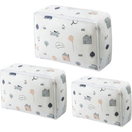 3 stk. Gjennomsiktige klesposer, dyneveske, luktfri, vanntett, pustende, sammenleggbar, garderobeorganisering (Happy famil