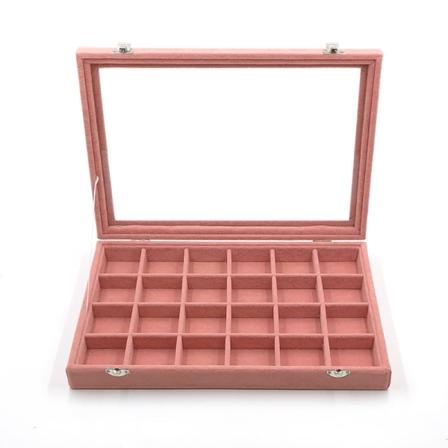24-Ruts Smyckesfack Organizer i Sammet, Smyckeskrin, Fackhållare med Transparent Lock för Låda, Örhängen, Halsband, Armband