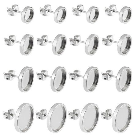 1 æske 1 Æske 40 stk. Ørestikker i rustfrit stål Cabochon Indstilling Stolpe Kop med Blank Flad Rund Fassbakke 6/8/10/12mm Ørestikker Komponenter (FMY