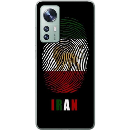 Kompatibelt Mobildeksel til Xiaomi 12 Fingeravtrykkformat som Irans flagg med løvemotiv på svart dramatisk bakgrunn