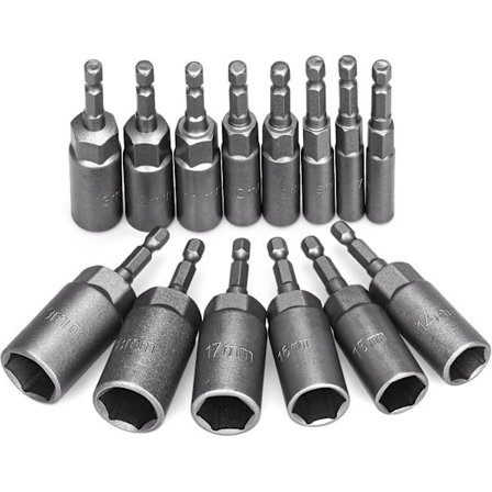 14-delars slagmejsel-hylsor 6-19mm Hex-hylsor 34mm bearbetningsdjup 1/4'' bitsadapter för elektrisk skruvdragare skruvdragare