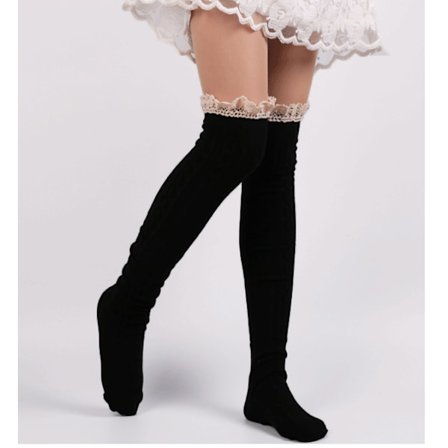 2 par blonde strømper knæstrømper over knæet strømper i efterår og vinter Dame lårstrømper (sort)