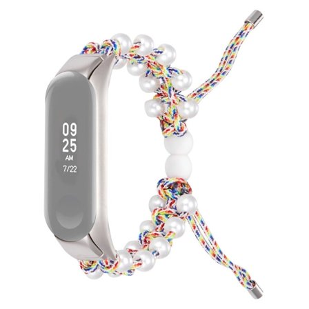 Xiaomi Mi Smart Band 6 / 5 snyggt klockarmband med dragsko och pärldekor - Gul Färgstark