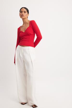 NA-KD Trend Haut à manches longues et décolleté cœur - Tops manches longues - Rouge - Medium