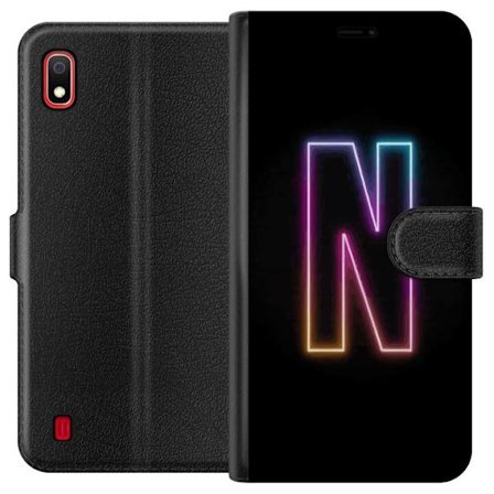 Kompatibelt Lommeboketui til Samsung Samsung Galaxy A10 Minimalistisk neonbokstav N i fargeskiftende lys mot svart bakgrunn