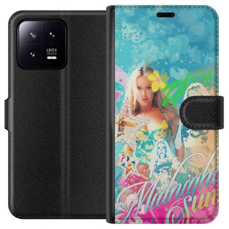 Yhteensopiva Lompakkokotelo Xiaomi 13 Seikkailumaailma Steve, Creeper ja eläimillä värikkäässä palikkagrafiikassa