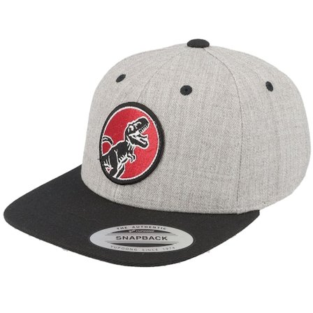 Kiddo Cap - Šedá snapback Kšiltovka - Kids T-rex Red Round Patch Heather Grey/Black Snapback @ Hatstore