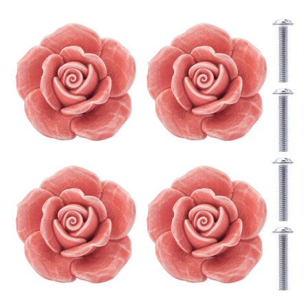 4 Keramiske Knapper Rosa Blomst Keramiske Skuffeknapper Rosa Porcelænsmøbelknapper til Skuffer Skabe Skabsdøre (Rosa)