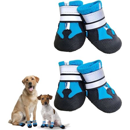 Hundskor, Set med 4 Halkfria Hundskor, Vattentäta Hundskyddsstövlar för Små, Mellanstora och Stora Hundar (L, Blå)