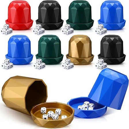 10-pak Mini Terningebæger Sæt med 50 Seks-Sidede Terninger - Plastik Rystebægre til Terningespil, Festartikler, Karnevalspræmier, Matematik 