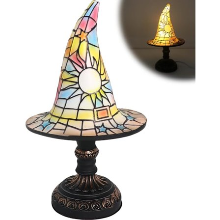 2025 Senaste Modellen Häxhatt Lampor, Handgjorda Gotiska Trollkarlshatt Lampor i Målat Glas, Små Trollkarlshattar Form Spöklik Kul Lampa för 