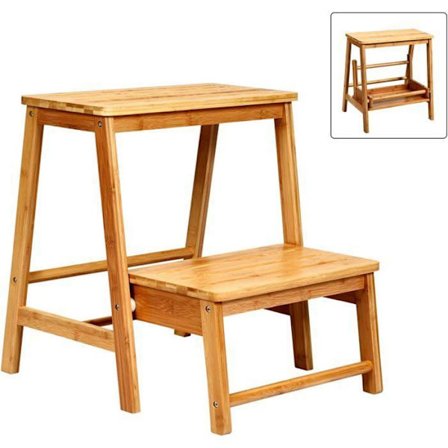 COSTWAY Fällbar Bambu Stege, 2 Halkfria Steg, Hemmaanvändning Rundade Kanter, Belastning 150kg Naturlig