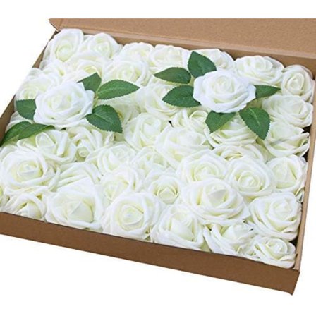 50 Pakke Kunstige Elfenbensroser med et Naturligt Udseende og Følelse, til Personlige Bryllupsbuketter, Baby Shower eller Hjemmeindretning