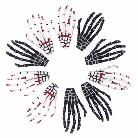 10 st röda naglar vita och svarta skeletthandben formade hår