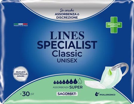 Lines Specialist Classic Pannolone Sagomato Unisex Super 30 Pezzi