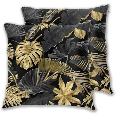 Tyynynpäälliset, Kultaiset ja mustat trooppiset lehdet tummalla taustalla Tyynynpäällinen 45x45 cm 2 kappaleen koristeelliset tyynyliinat 