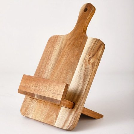 Kokbokställ i trä för bänkskivor | Receptbokhållare i akaciaträ | Multifunktionellt dekorativt bokställ | iPad, Brun