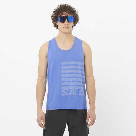 Salomon - Men's T-shirt Sense Aero Singlet Gfx M - Ultramarine / White