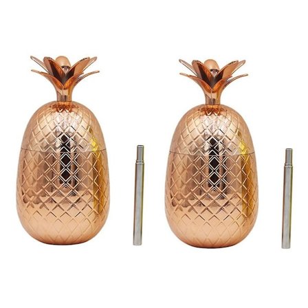 2-pack Ananas Dryckeskoppar, 450 ml Koppar Ananas med Utsträckbar Sugrör, Hawaii Luau Partykopp
