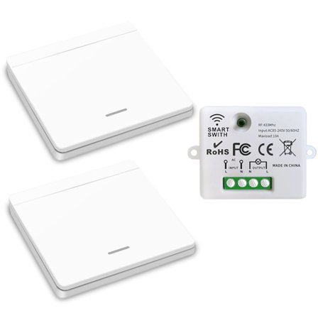 Trådløs lyskontakt, RF-sender sikkerhedskontakt og 10A modtagercontroller, nem installation til lampe op til 1500W
