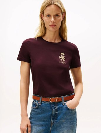 Tommy Hilfiger Gold Crest Reg Ss Tee - Burgundy - M