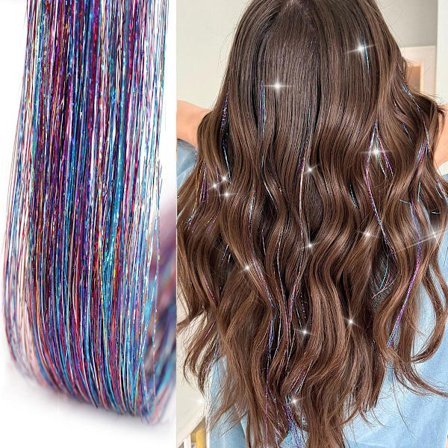 Glitter hårextensions 12-pak 52 cm med clips i regnbuefarver til kvinder, piger og børn