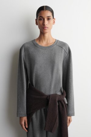 COS Women's Cotton Long Sleeve Top in Grey