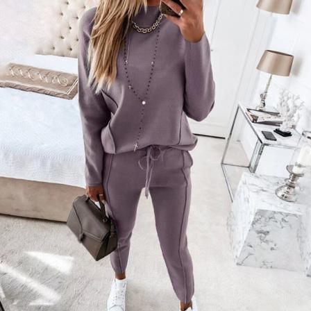 Damer I Enfärgad Långärmad Dragsko Casual Träningsoverallsset