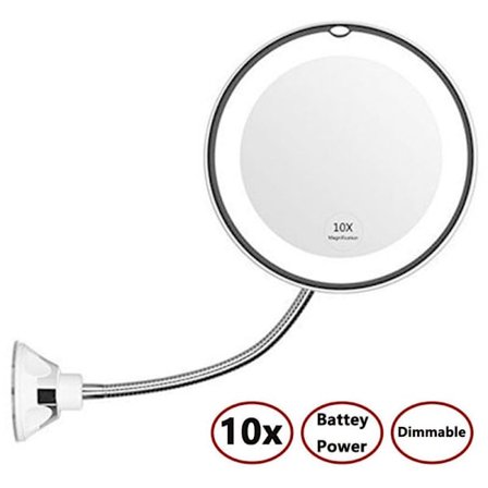 LED-belyst kosmetisk speil, 10x forstørrelse, 360° svingbar,