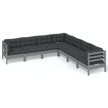 Vidaxl Loungegrupp Med Dynor 7 Delar Grå Massiv Furu Grå