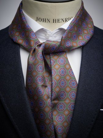 John Henric Men's Grüner Geometrischer Seidenschal Size Onesize