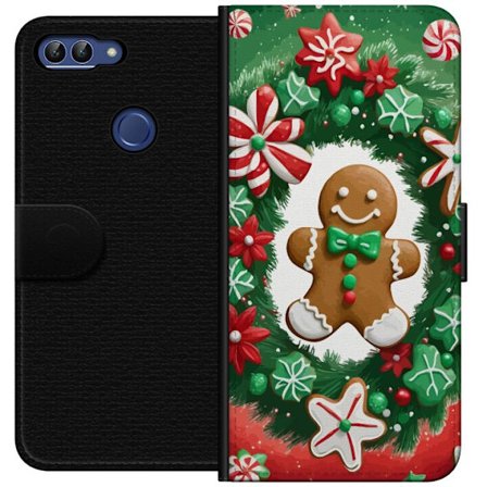Kompatibelt Plånboksfodral till Huawei Huawei P smart Pepparkaksgubbe poster julbakelse julkrans godis sötsaker pepparkaka retro konst