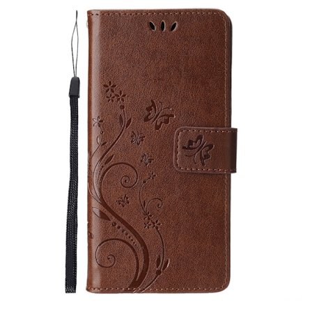 Etui til iPhone 15 Plus Brun-Sommerfugl Lær Etui Flip Sommerfugl 3D Preget