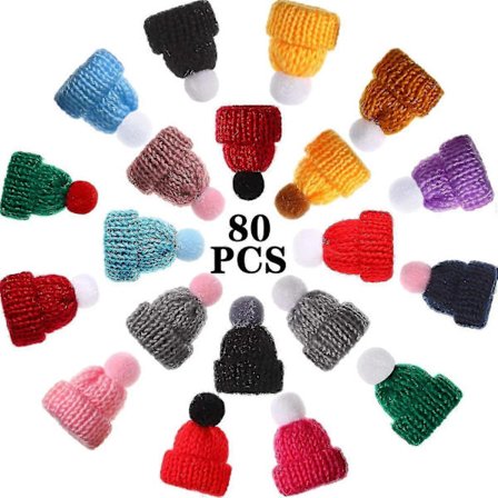 80 Stykker Mini Strikkede Julehatter Mini Strikkede Hatter Strikkede Dukkehatter Juletrepynt DIY Håndverk Kunst Vinflaskepynt, (tilfeldig blanding)