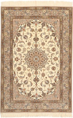 110X160 Tapis D'orient Ispahan Chaîne De Soie Beige/Marron (Laine, Perse/Iran)